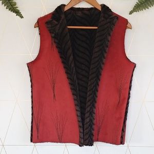 robert kitchen red faux leather fur vest